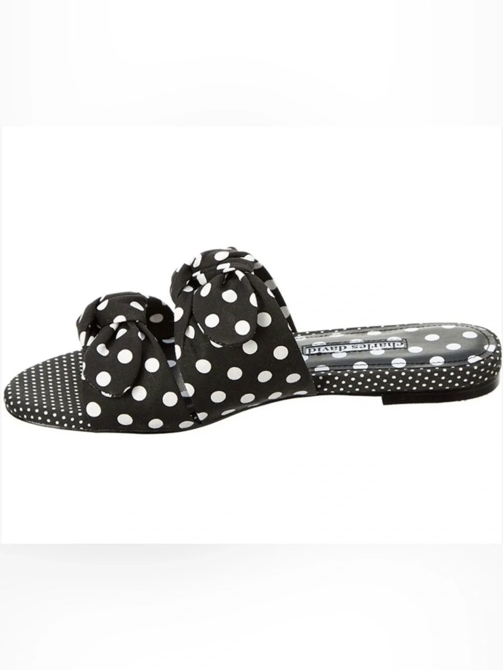 New, Charles David Collection Souffle Sandal, Black & White Polka Dot, Bow, SZ 9